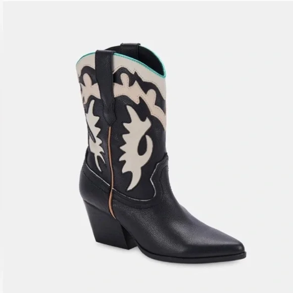 NWT✨Dolce Vita Landen Black White Metallic trim Women’s Western Boots Size 10! - Picture 8 of 16